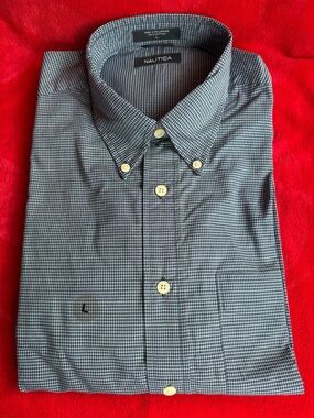 NEW Nautica Men's Blue Checked Button-Down Shirt Large Cotton Long Sleeve Navy